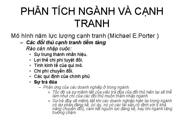 PH N TÍCH NGÀNH VÀ CẠNH TRANH Mô hình năm lực lượng cạnh tranh