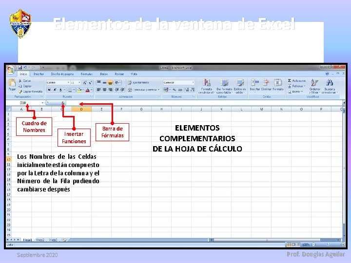 Elementos de la ventana de Excel Cuadro de Nombres Insertar Funciones Los Nombres de