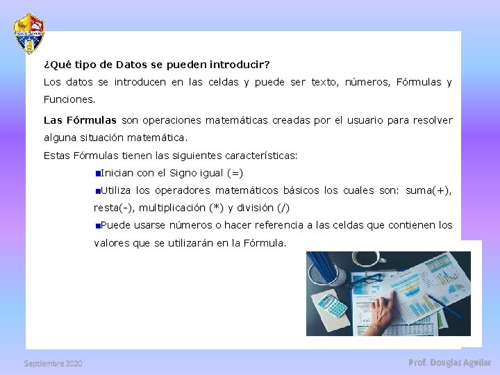 ¿Qué tipo de Datos se pueden introducir? Los datos se introducen en las celdas