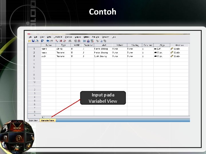Contoh Input pada Variabel View 