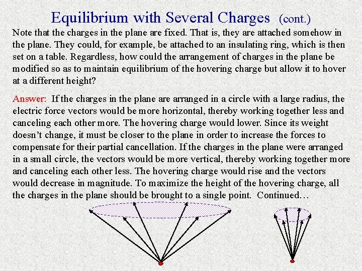 Equilibrium with Several Charges (cont. ) Note that the charges in the plane are