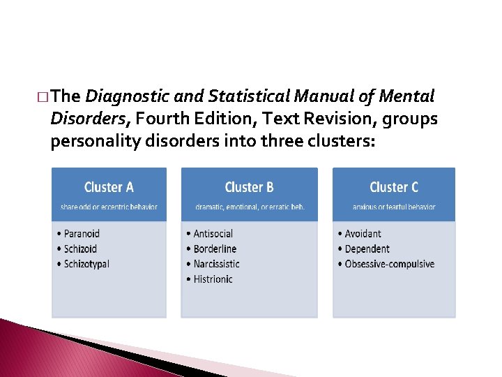 � The Diagnostic and Statistical Manual of Mental Disorders, Fourth Edition, Text Revision, groups