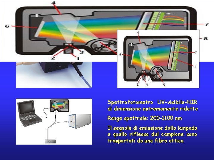 Spettrofotometro portatile Spettrofotometro UV-visibile-NIR di dimensione estremamente ridotte Range spettrale: 200 -1100 nm Il