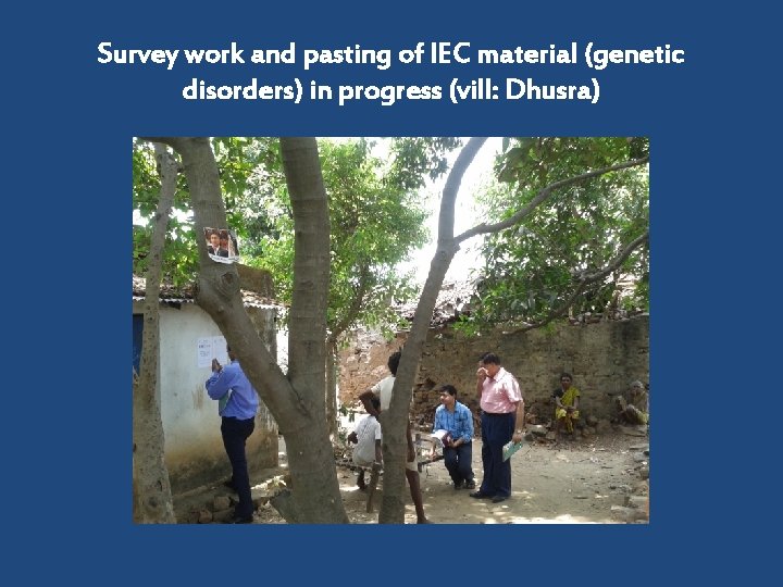 Survey work and pasting of IEC material (genetic disorders) in progress (vill: Dhusra) 