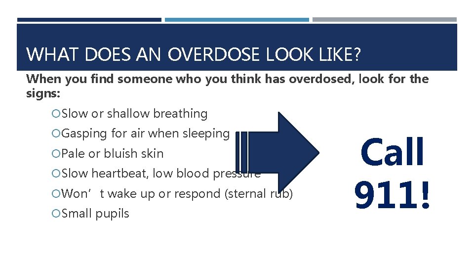 WHAT DOES AN OVERDOSE LOOK LIKE? When you find someone who you think has