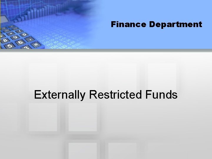 Finance Department Externally Restricted Funds 