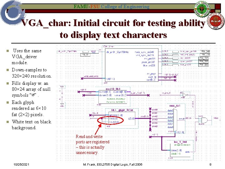 FAMU-FSU College of Engineering VGA_char: Initial circuit for testing ability to display text characters