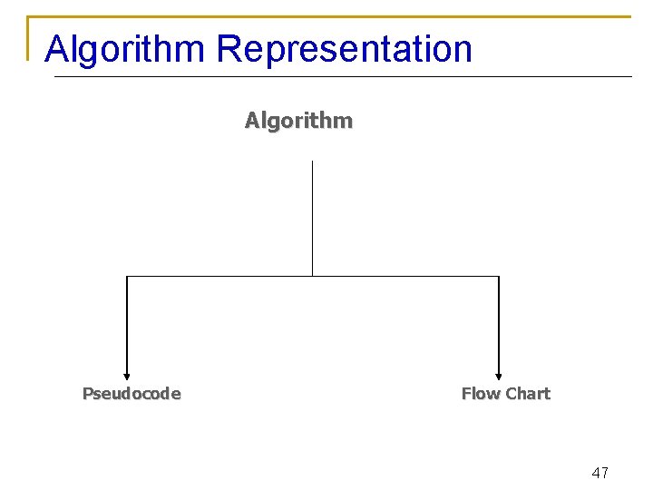 Algorithm Representation Algorithm Pseudocode Flow Chart 47 