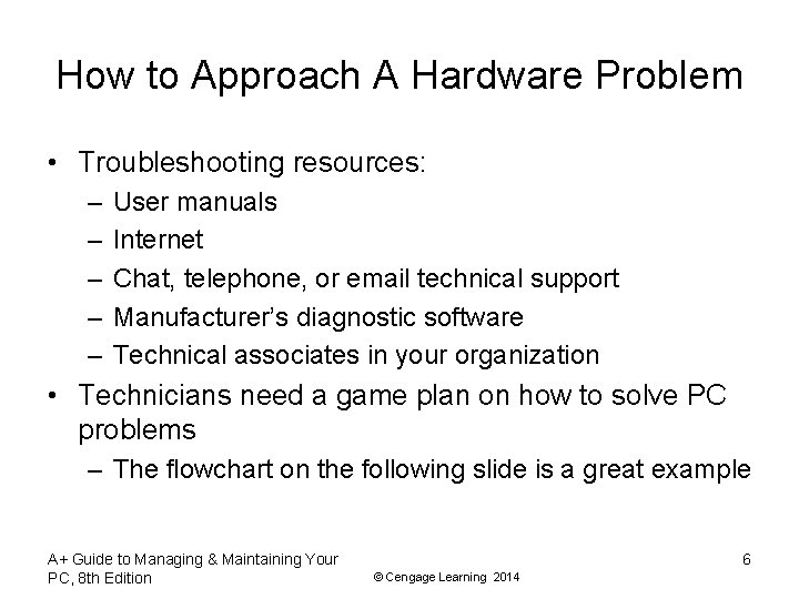 How to Approach A Hardware Problem • Troubleshooting resources: – – – User manuals