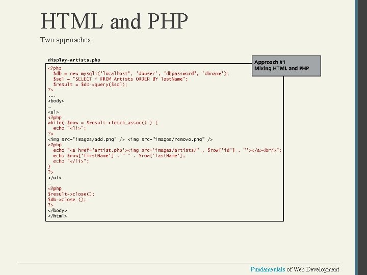 HTML and PHP Two approaches Fundamentals of Web Development 