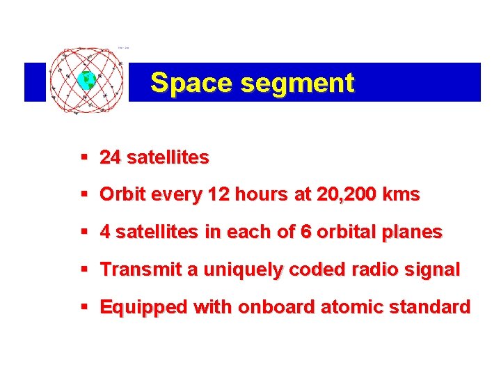 Space segment § 24 satellites § Orbit every 12 hours at 20, 200 kms