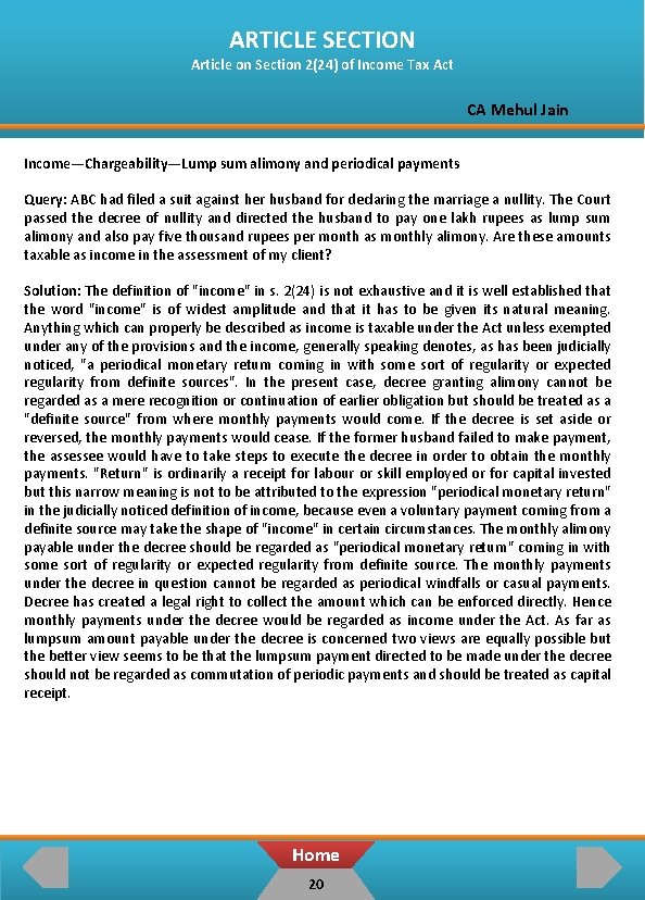 ARTICLE SECTION Article on Section 2(24) of Income Tax Act CA Mehul Jain Income—Chargeability—Lump