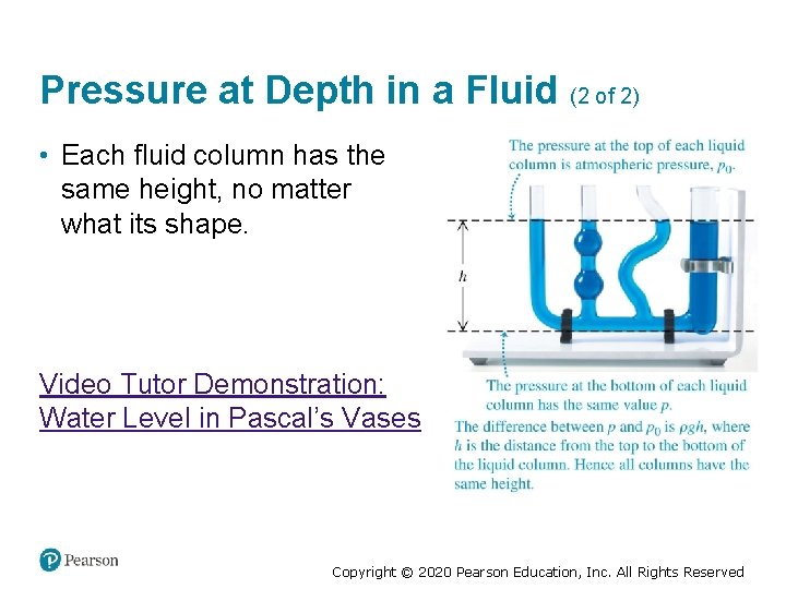 Pressure at Depth in a Fluid (2 of 2) • Each fluid column has