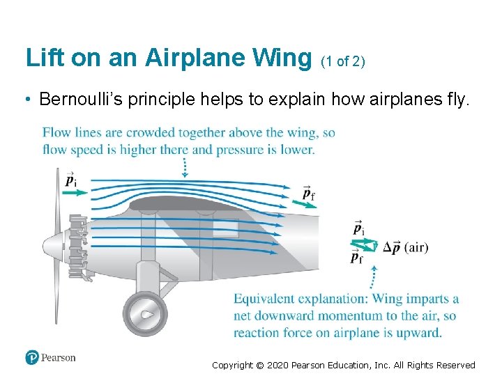 Lift on an Airplane Wing (1 of 2) • Bernoulli’s principle helps to explain