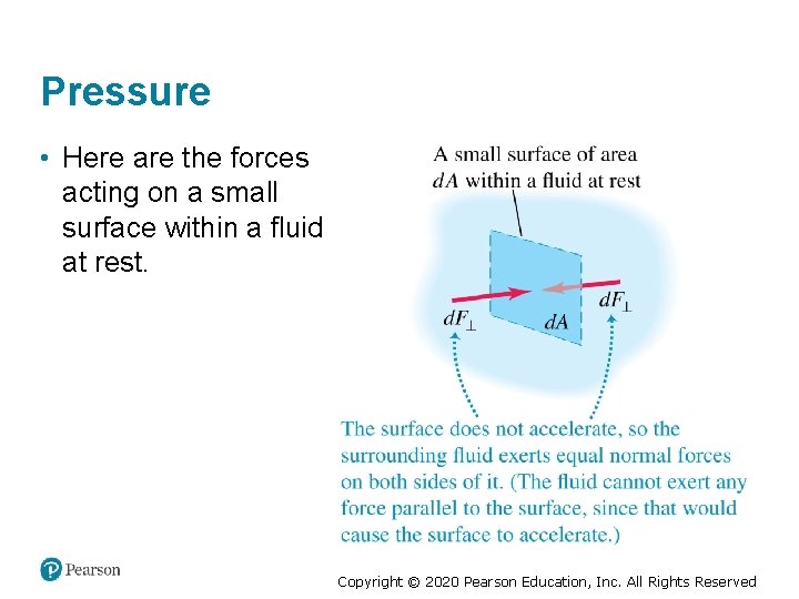 Pressure • Here are the forces acting on a small surface within a fluid