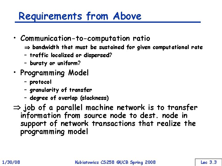 Requirements from Above • Communication-to-computation ratio bandwidth that must be sustained for given computational