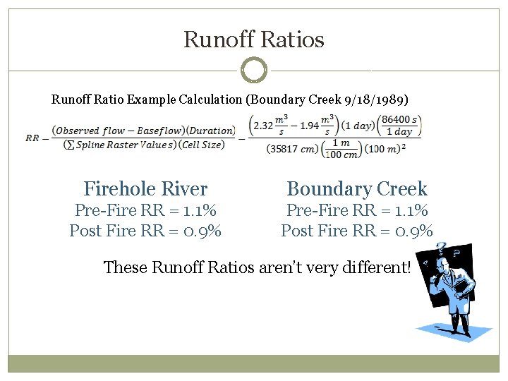 Runoff Ratios Runoff Ratio Example Calculation (Boundary Creek 9/18/1989) Firehole River Boundary Creek Pre-Fire