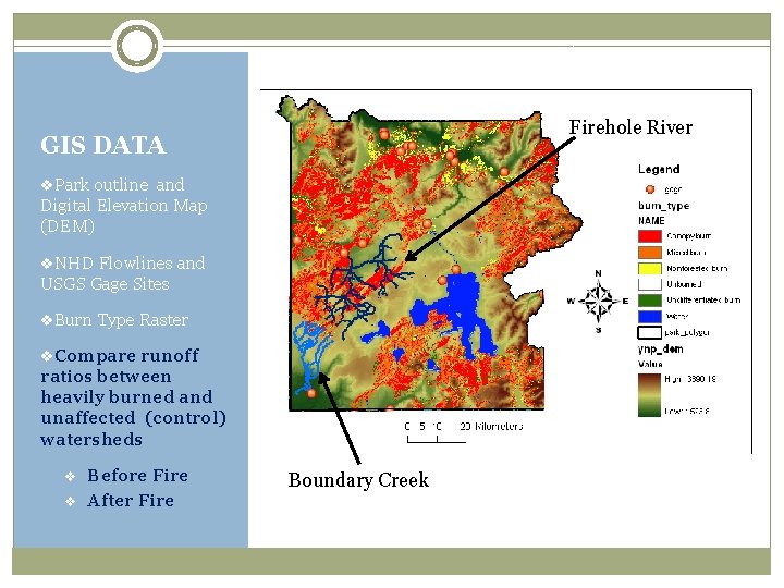 Firehole River GIS DATA v. Park outline and Digital Elevation Map (DEM) v. NHD