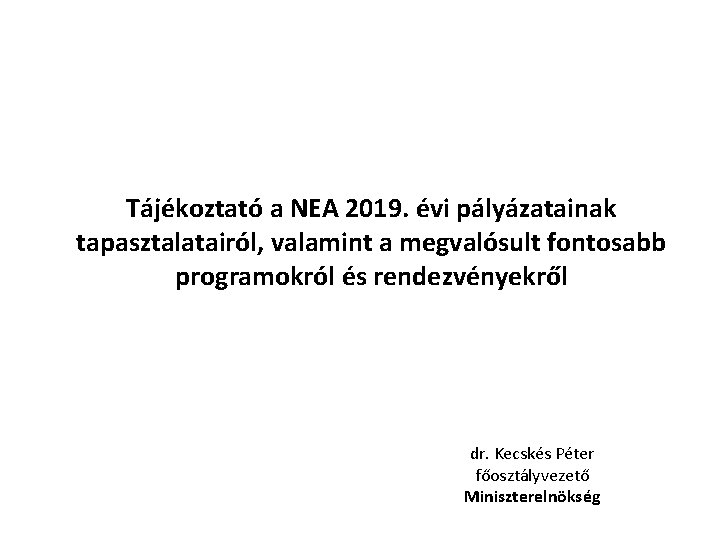 Tájékoztató a NEA 2019. évi pályázatainak tapasztalatairól, valamint a megvalósult fontosabb programokról és rendezvényekről