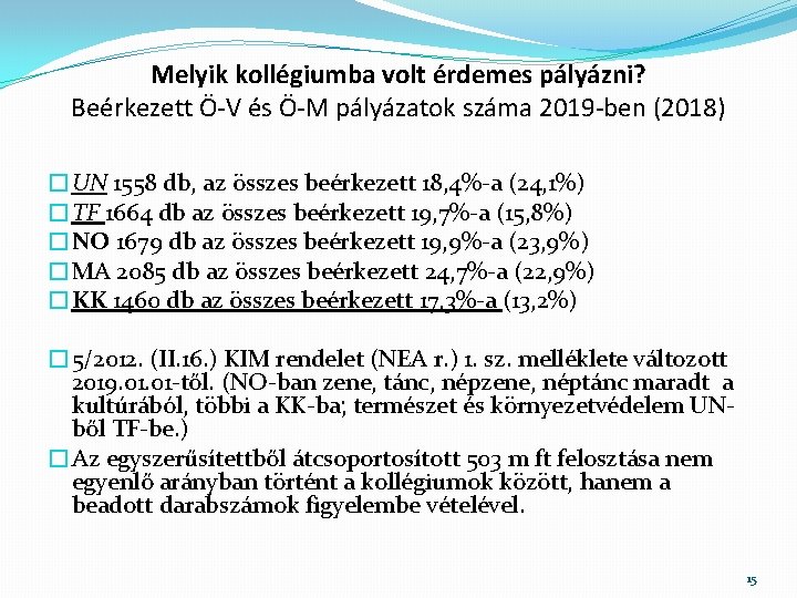 Melyik kollégiumba volt érdemes pályázni? Beérkezett Ö-V és Ö-M pályázatok száma 2019 -ben (2018)