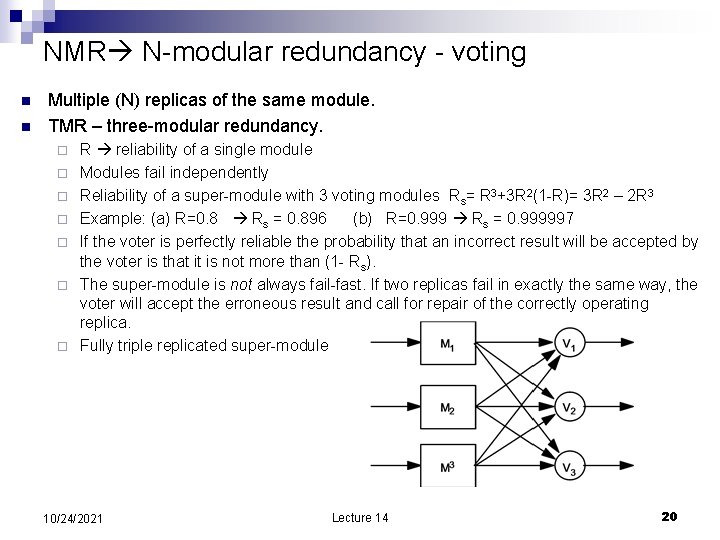 NMR N-modular redundancy - voting n n Multiple (N) replicas of the same module.