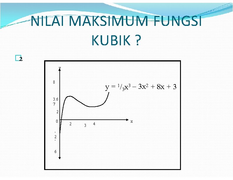 NILAI MAKSIMUM FUNGSI KUBIK ? � 2 y 8 y = 1/3 x 3