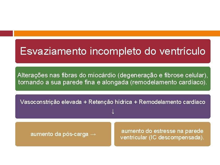 Esvaziamento incompleto do ventrículo Alterações nas fibras do miocárdio (degeneração e fibrose celular), tornando