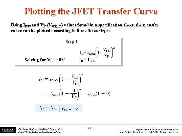 Plotting the JFET Transfer Curve Using IDSS and Vp (VGS(off)) values found in a