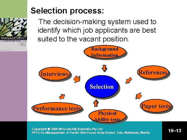 Selection process: The decision-making system used to identify which job applicants are best suited Selection process: The decision-making system used to identify which job applicants are best suited