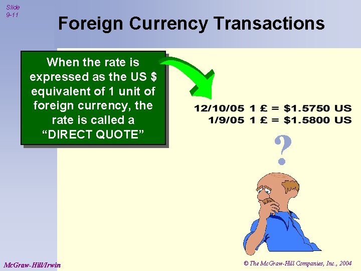 Slide 9 -11 Foreign Currency Transactions When the rate is expressed as the US