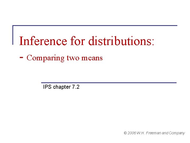 Inference for distributions: - Comparing two means IPS chapter 7. 2 © 2006 W.