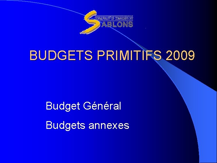 BUDGETS PRIMITIFS 2009 Budget Général Budgets annexes 