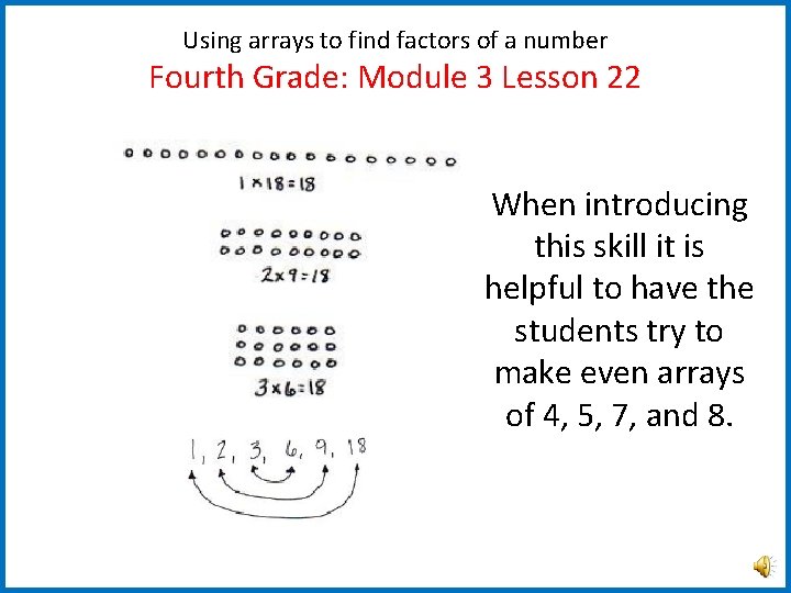 Using arrays to find factors of a number Fourth Grade: Module 3 Lesson 22