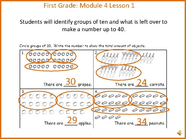 First Grade: Module 4 Lesson 1 Students will identify groups of ten and what