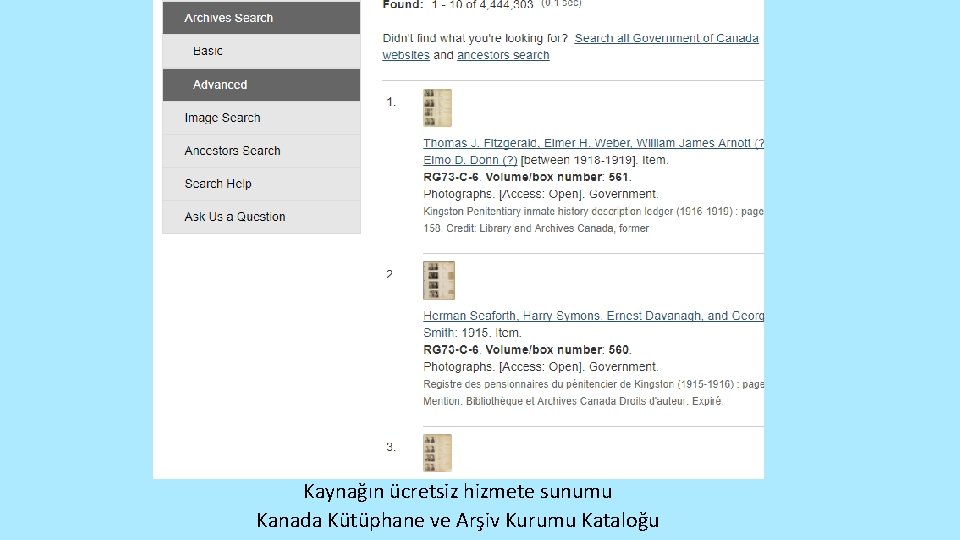 Kaynağın ücretsiz hizmete sunumu Kanada Kütüphane ve Arşiv Kurumu Kataloğu 