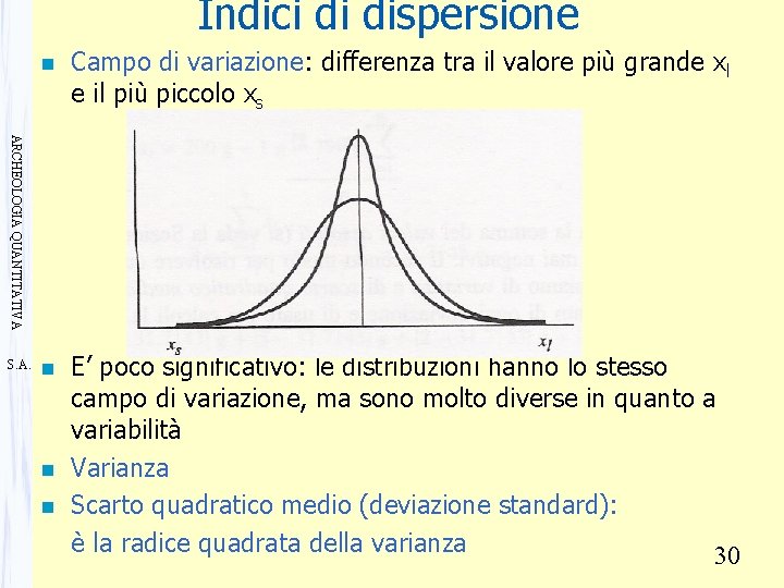 Indici di dispersione Campo di variazione: differenza tra il valore più grande xl e