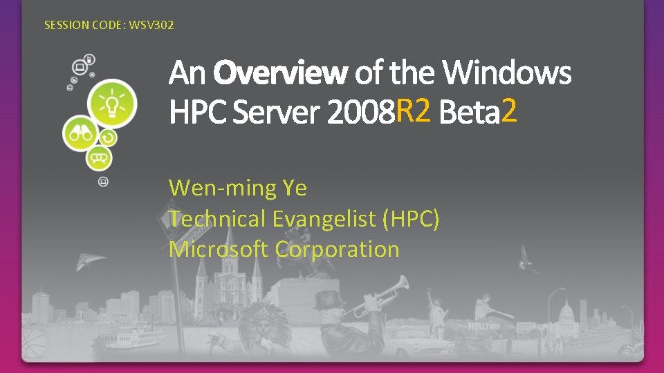 SESSION CODE: WSV 302 R 2 Wen-ming Ye Technical Evangelist (HPC) Microsoft Corporation 2