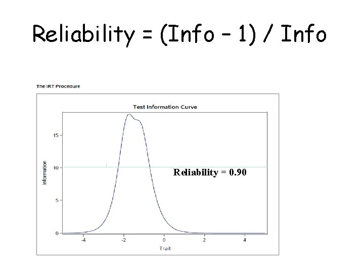 Reliability = (Info – 1) / Info Reliability = 0. 90 