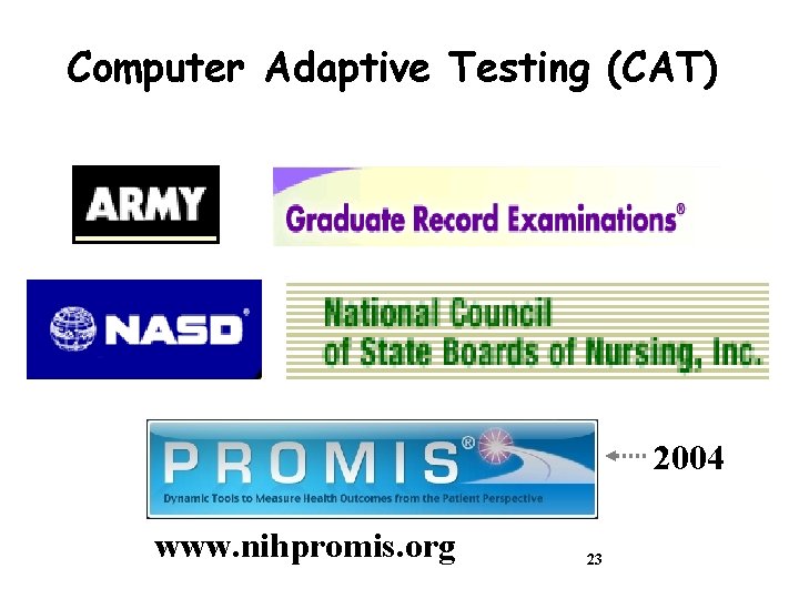 Computer Adaptive Testing (CAT) 2004 www. nihpromis. org 23 