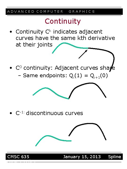 ADVANCED COMPUTER GRAPHIC S Continuity • Continuity Ck indicates adjacent curves have the same