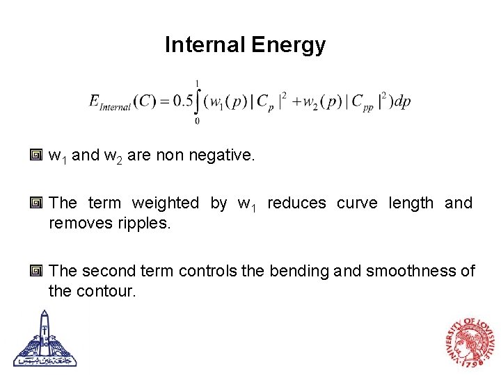 Internal Energy w 1 and w 2 are non negative. The term weighted by