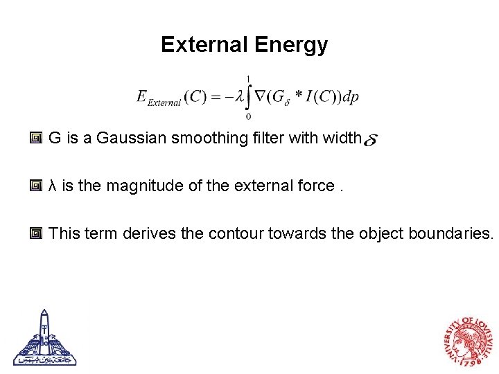 External Energy G is a Gaussian smoothing filter with width. λ is the magnitude