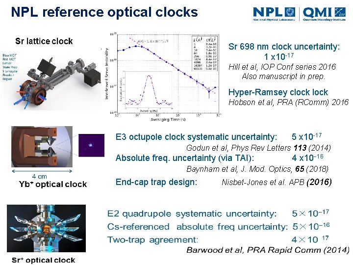 NPL reference optical clocks Sr 698 nm clock uncertainty: 1 x 10 -17 Hill