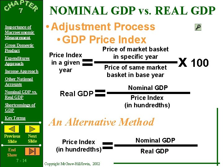 NOMINAL GDP vs. REAL GDP Importance of Macroeconomic Measurement Gross Domestic Product Expenditures Approach