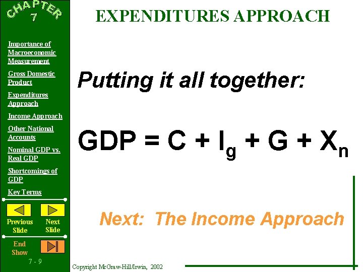 EXPENDITURES APPROACH Importance of Macroeconomic Measurement Gross Domestic Product Expenditures Approach Putting it all