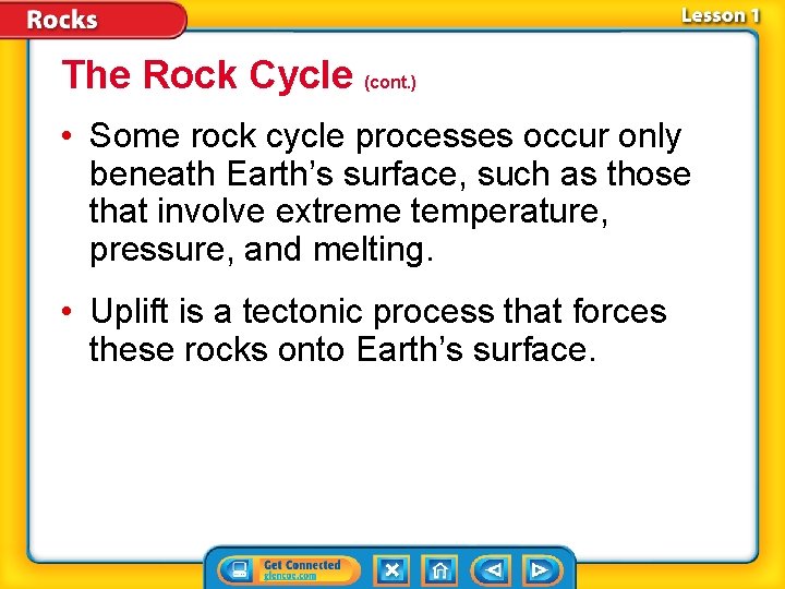 The Rock Cycle (cont. ) • Some rock cycle processes occur only beneath Earth’s