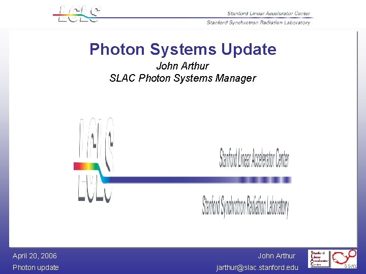 Photon Systems Update John Arthur SLAC Photon Systems Manager April 20, 2006 Photon update