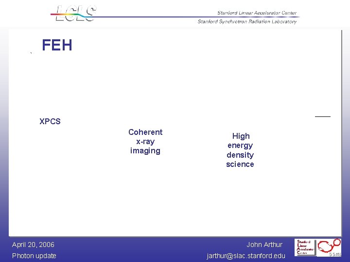 FEH XPCS Coherent x-ray imaging April 20, 2006 Photon update High energy density science