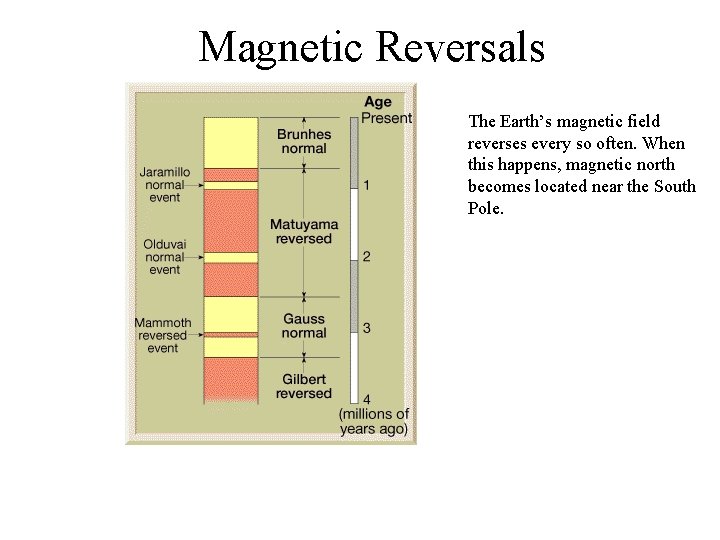 Magnetic Reversals The Earth’s magnetic field reverses every so often. When this happens, magnetic