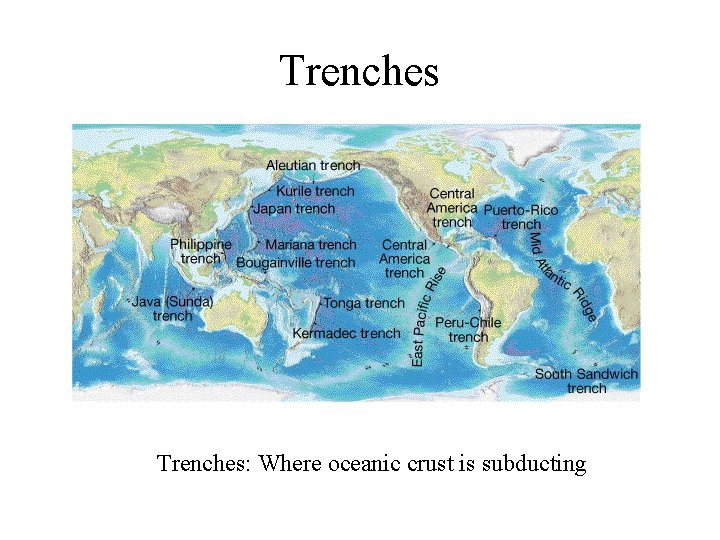 Trenches: Where oceanic crust is subducting 